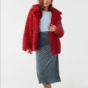 Rust Red Faux Shearling Coat